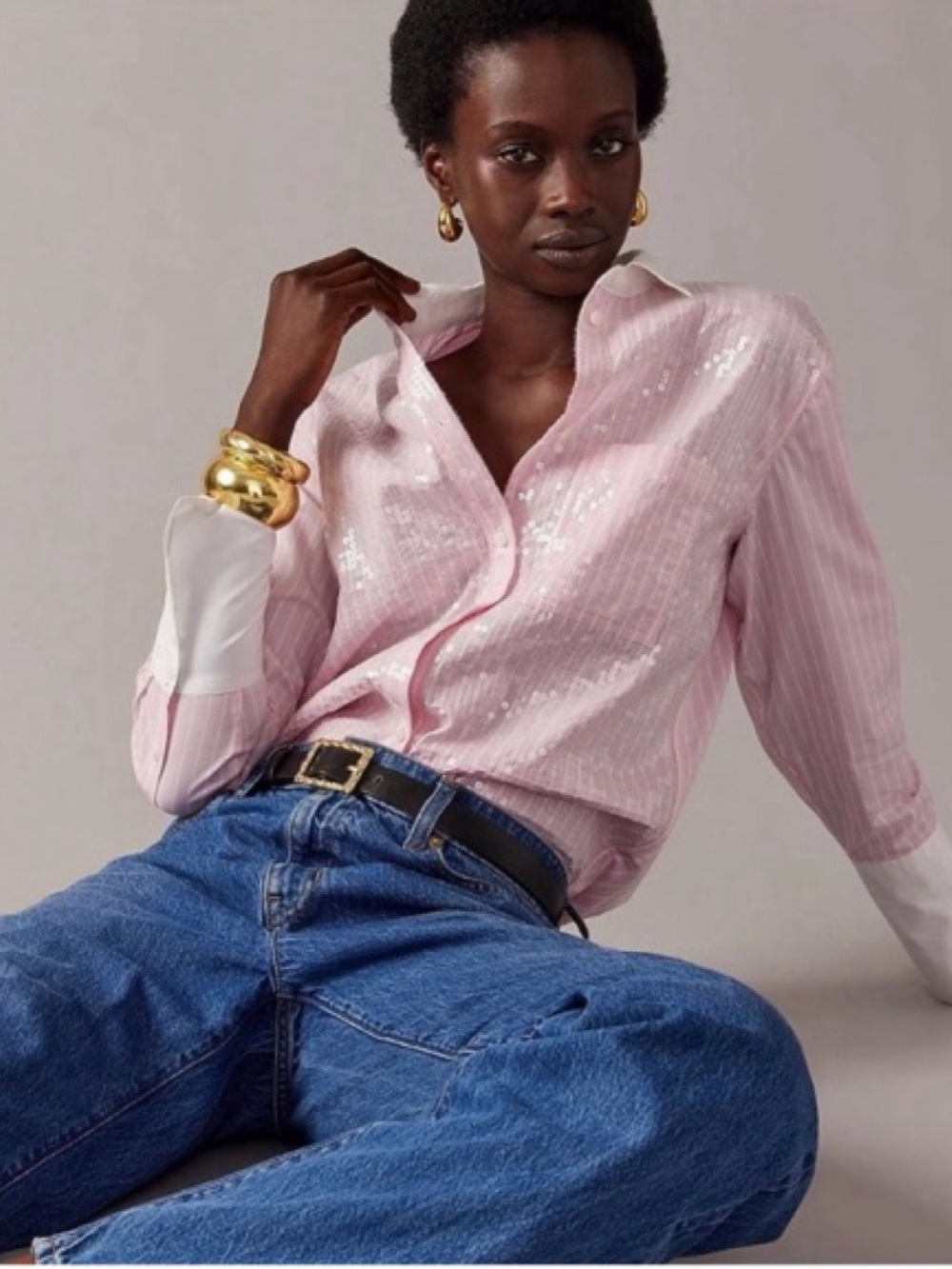 J. Crew Pink Sequin Stripe Button-Down Shirt with White Collar
